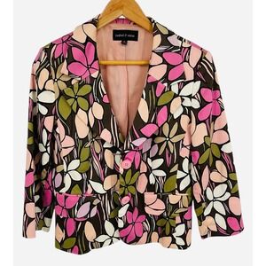 Isabel Nina Womens Floral Print Blazer Jacket Pink Green‎ Brown Size 10